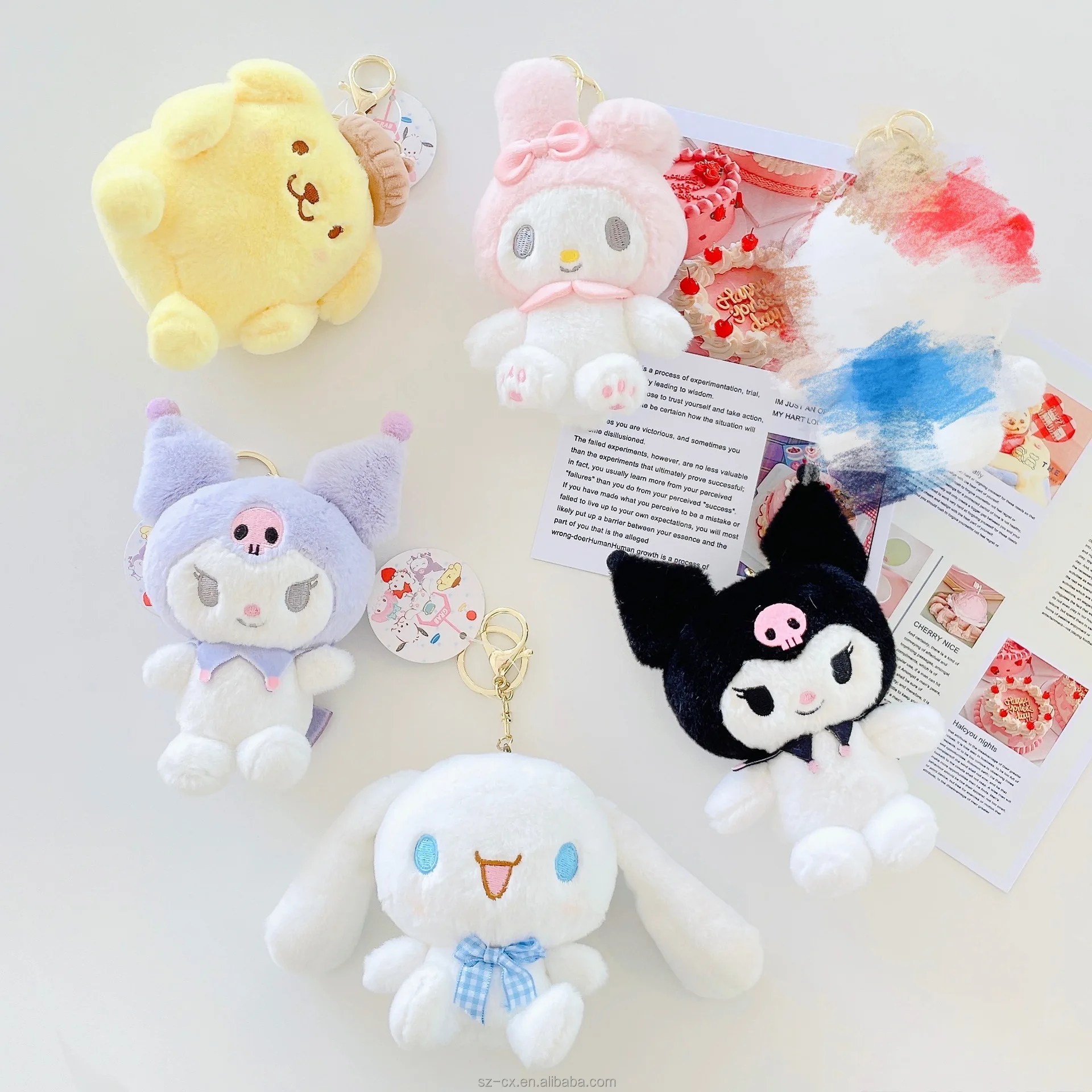 12cm small gift creative kawaii cartoon soft stuffed animal plush toys key chain keyring kitty melody plushie soft doll keychain