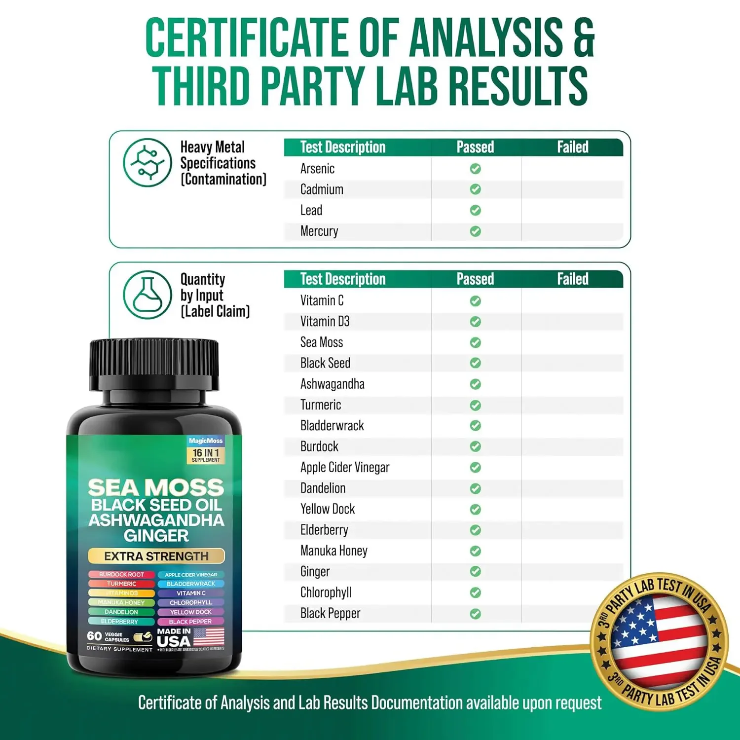 Private Label OEM Sea Moss Black Seed Oil Capsules Ashwagandha Turmeric Bladderwrack Burdock Ginger Vitamin Capsules