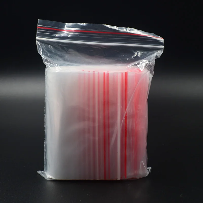 Clear Grip Self Press Seal customized Red Side Transparent Zip Lock Plastic Bag