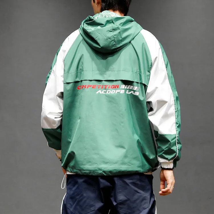 Hot Custom Printed Nylon Waterproof Fall Coat Half Zip Colorblock Windbreaker Jacket