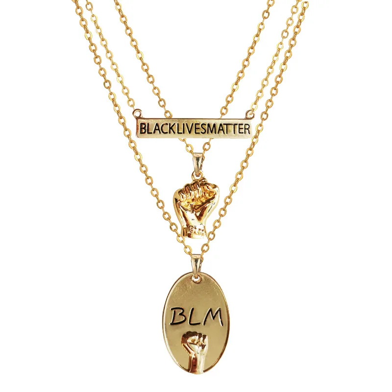 Fist blm necklace jewelry gold plated black lives matter movement necklace