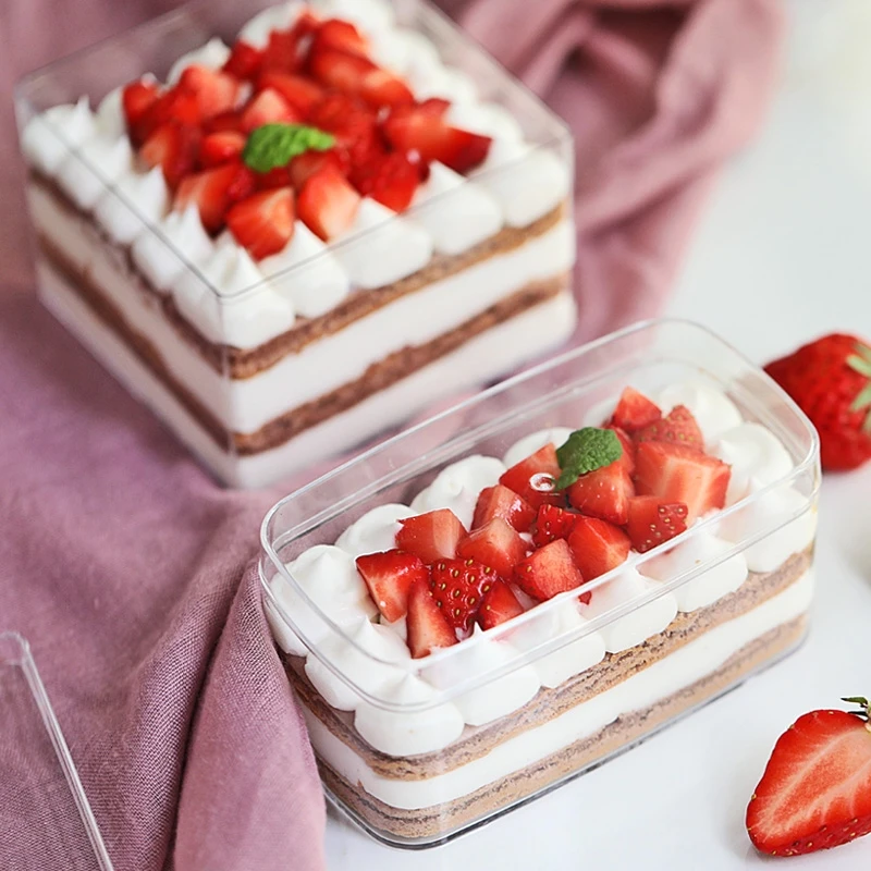 High Quality Square Clear Packaging Oval Transparent PS Plastic Sweet Candy Tiramisu Pastry Container Acrylic Cake Box