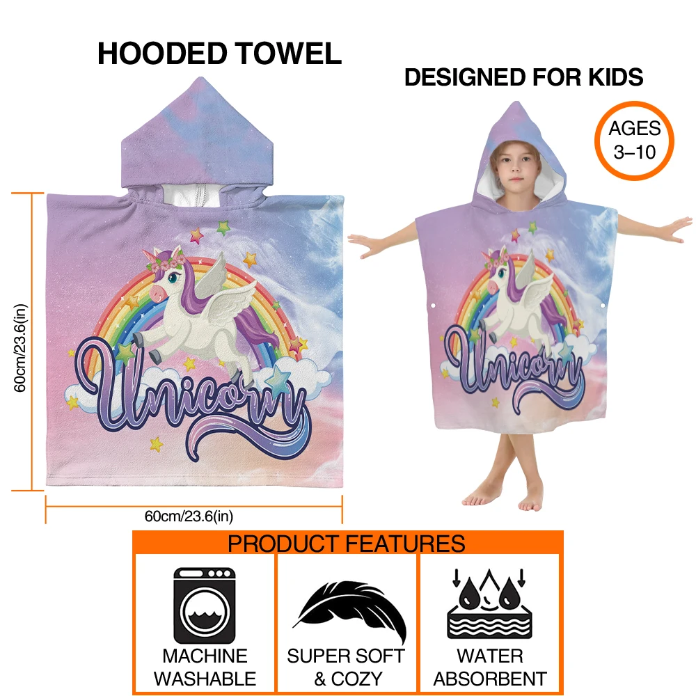 Custom Made Unicorn Pattern Kids Shower Bath Hooded Beach Towels Robe Surf Poncho Towel for children
