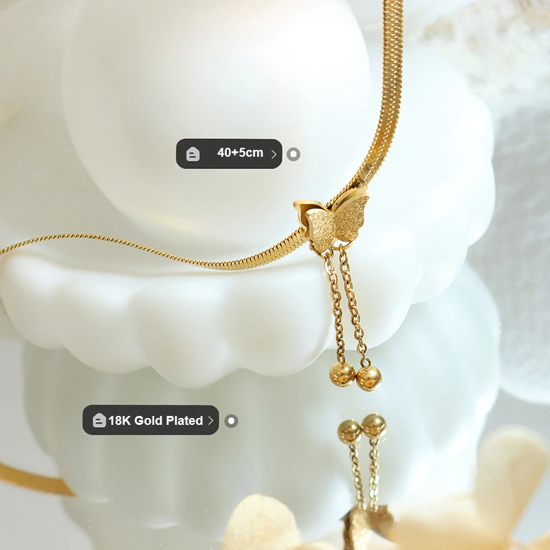 Stainless Steel Jewelry Blade Chain, Frosted Butterfly Charms Jewelry Tassel Designer Necklace