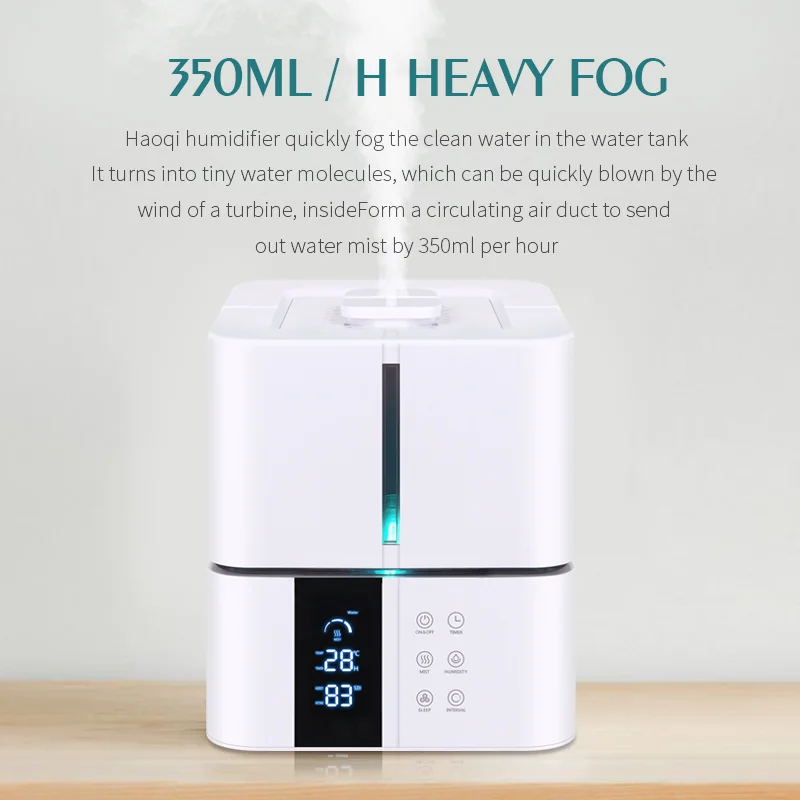 5L Household humidicator Top Fill Hot Mist 500ml/h Small Portable Square LED light Air Humidifier with Warm Mist