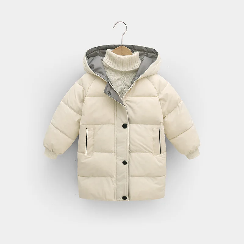 2024 Hot Sales Plain Color Children Boys Girls Cotton-padded Parka Coats with Hoodies Thicken Warm Long Kids winter Jacket