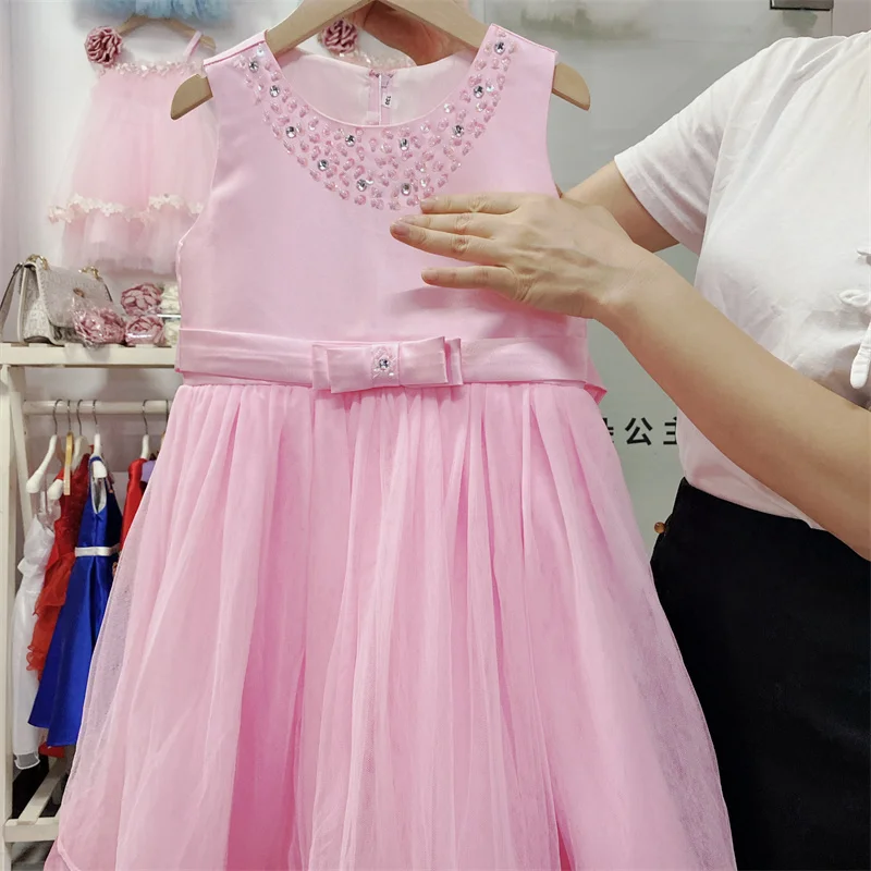 pictures of latest kid long gowns designs little girls dress sleeveless flowering bowknot children dresses