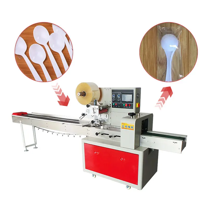 High quality fully automatic horizontal sachet paper cup edible spoons packing machine