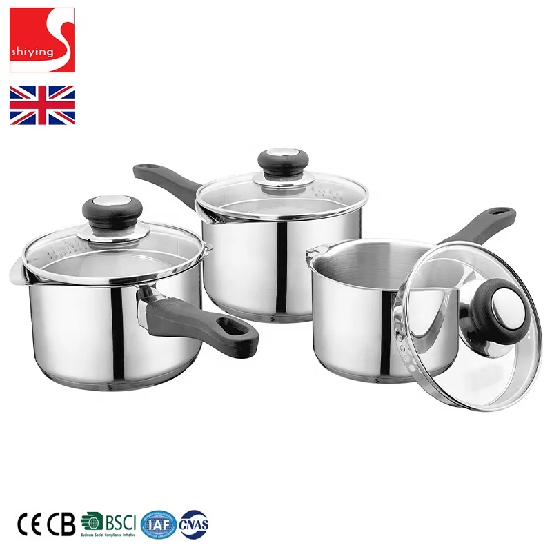 SY-Kitchenware 3 piece saucepan stainless steel cookware set pots and pans set induction cooking 14 16 18cm