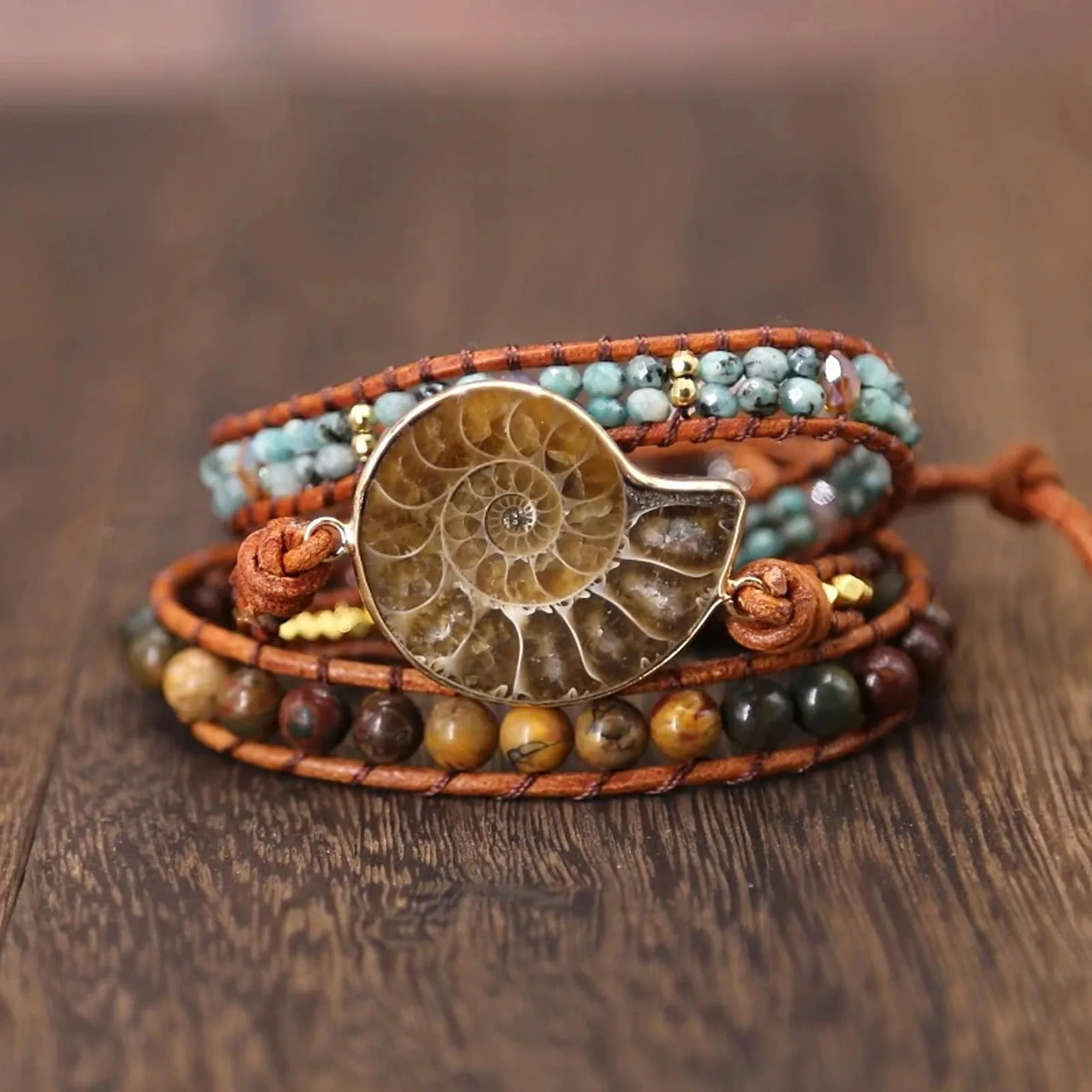 Drop-shipping Natural Stone Bracelet Snail Shape Handmade Woven Leather Rope Bracelet