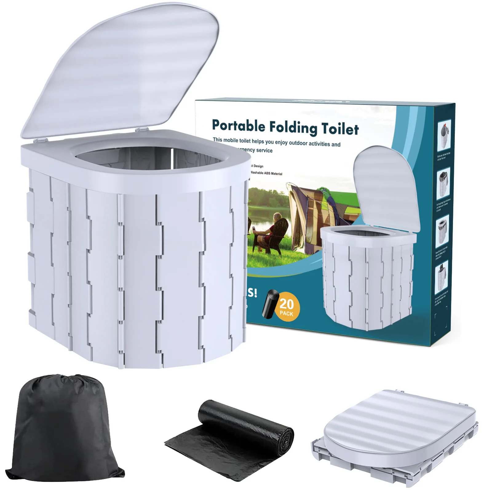 2024 Hot dropshipping outdoor folding toilet camping toilet with lid adult car toilet children portable mobile horse