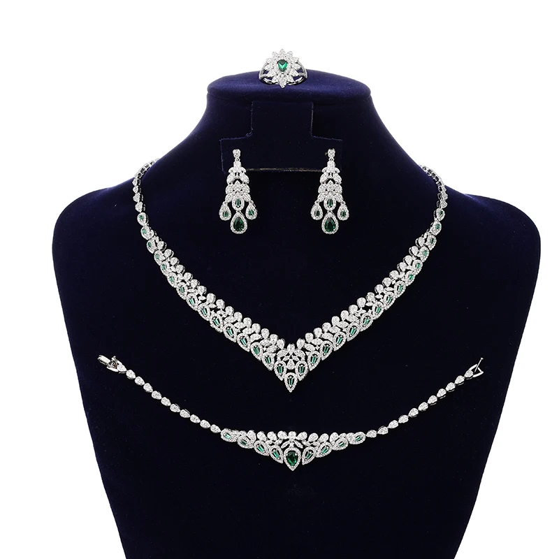 Bridal Luxury Big Necklace Set Platinum plating Casting Jewelry In stock Colorful Cubic Zircon Jewelry Set Wholesale CN3577