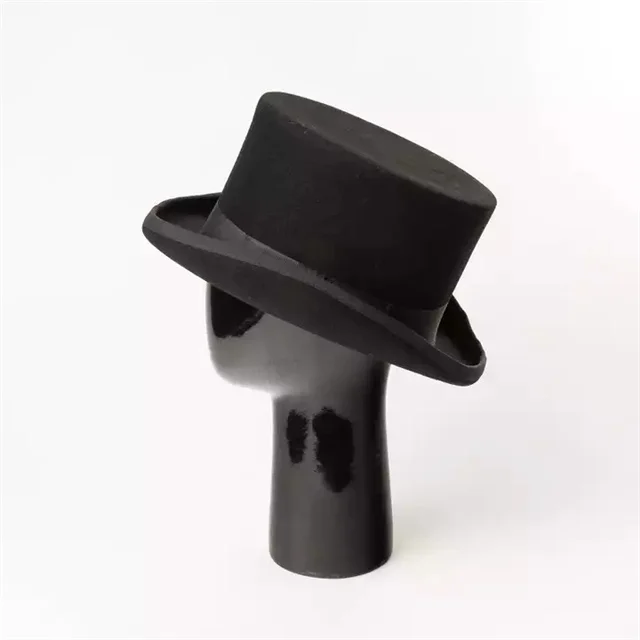 Hot Selling Tall Black Satin Finish Top Hat Vintage Black Felt Tall Top Hat for Magician Circus Ringmaster Steampunk Supplies