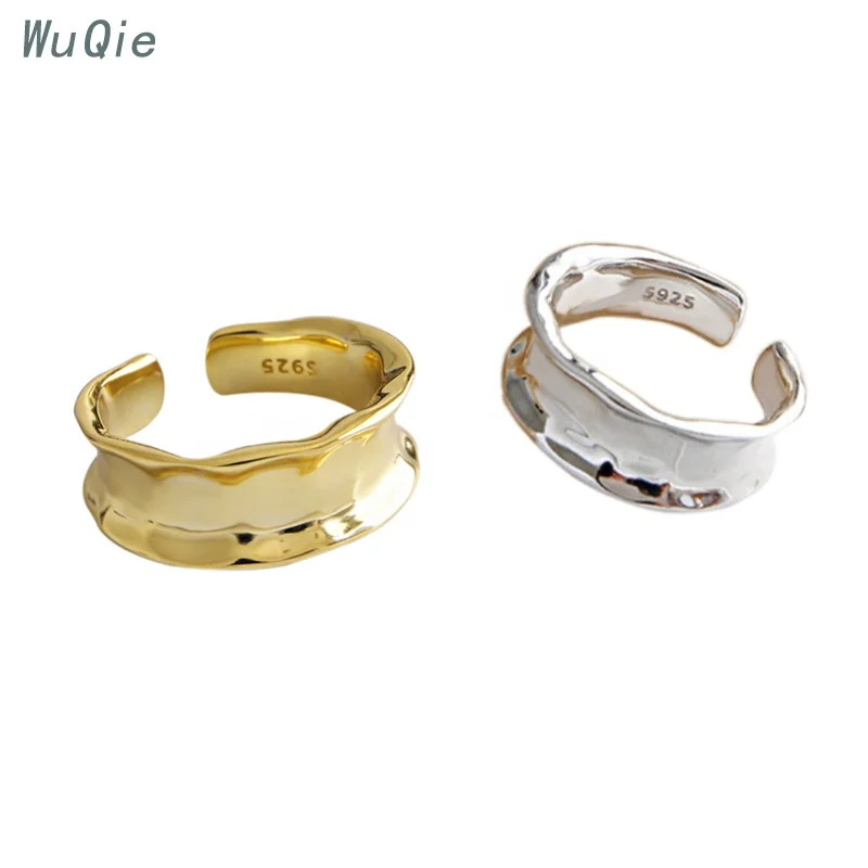 WuQie Popular Women Jewelry Finger Rings Concave Smooth Gold Plated 925 Sterling Silver Ring