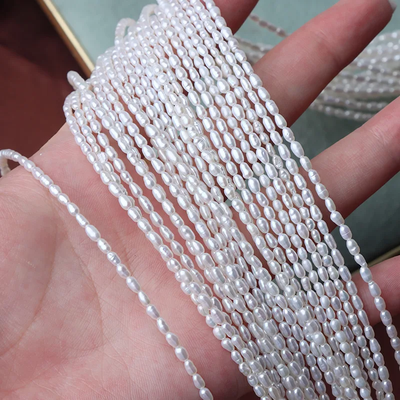 High quality 2-2.5mm keshi Core-free Natural Freshwater Pearl strand diy Necklace Bracelet Rice Pearl Loose Beads