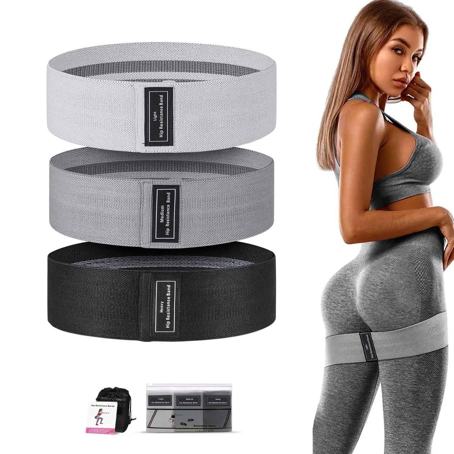 fabric hip booty exercise resistance bands set custom logo Wholesale loop elastic Yoga workout gym home fitness bands set S/M/L