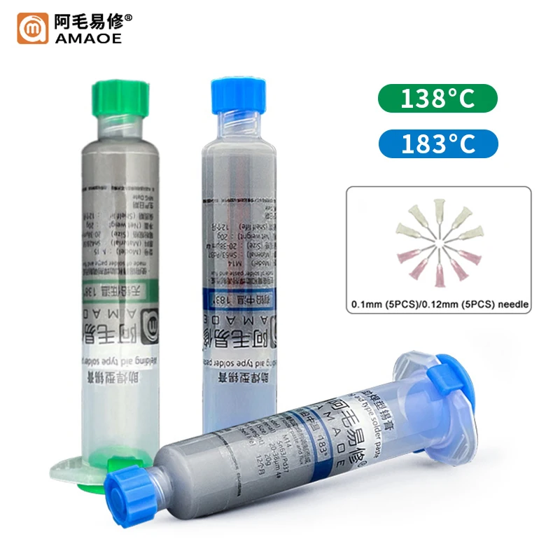 AMAOE M15 M14 Syringe Soldering Flux Tin Paste 138/183 Melting Point Solder Paste for Mobile Phone PCB Repair Tool