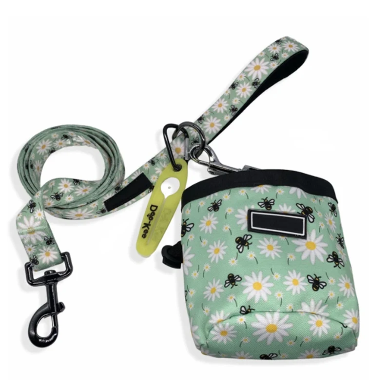 
DeRun top quality pet floral buzz 2in1 walking bag easy carry dog treat bag pouch 