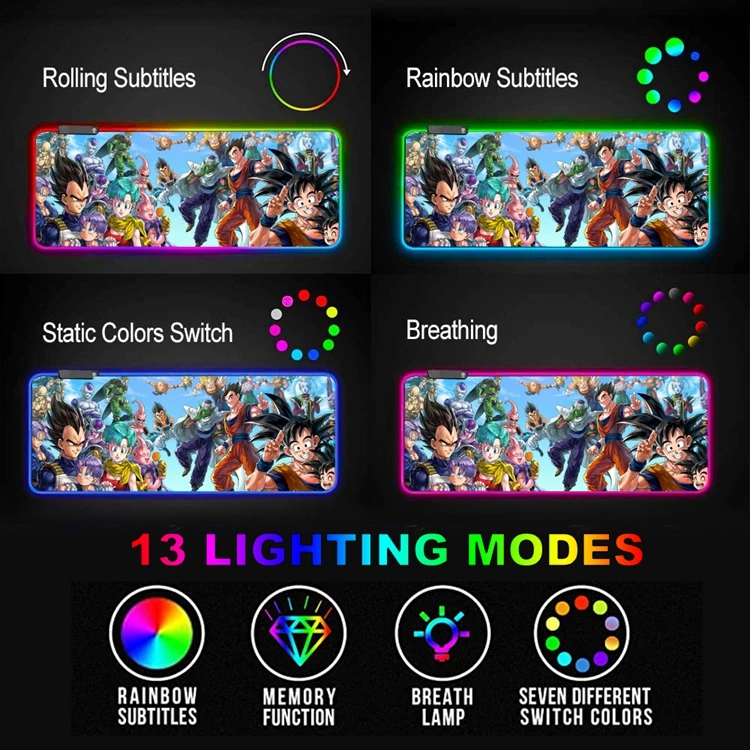 New Design 13 Light Modes Led Computer Keyboard Mouse Mat Anime RGB Mouse Pad