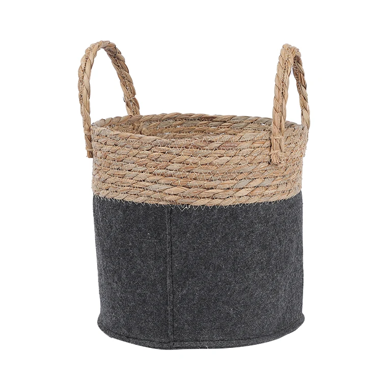 Natural Handmade Straw Basket With Rope Storage Basket For Food Fruit Vegetable Storage Basket Tray