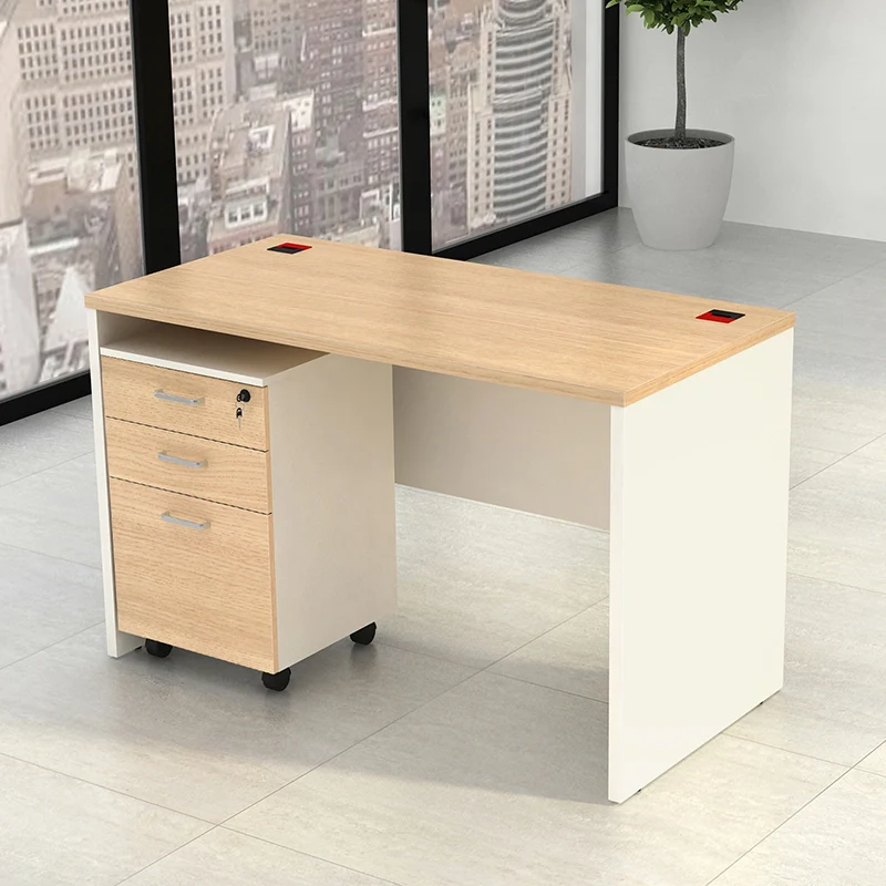 Heavy Duty Oak Office Desk with White Wood Legs for Home Simple Design Office Backup