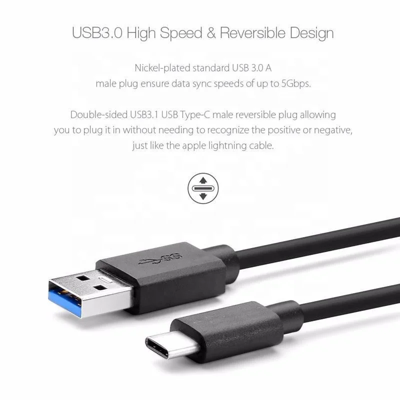Type C Cable 3A Fast Charging USB C To USB A Cable Type-C To USB Cable Black 1M