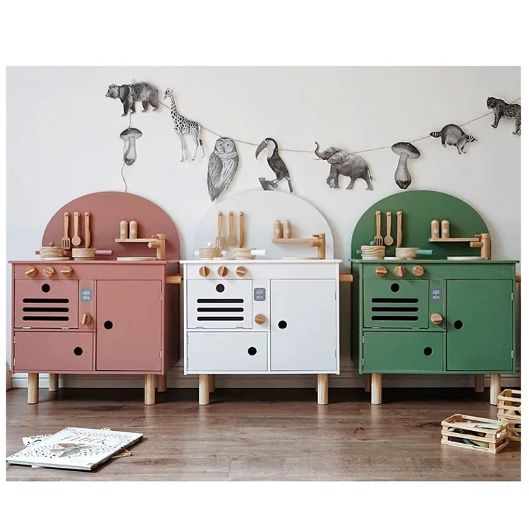 2022 New Wholesale Dropshipping Kids Pretend Cooking Set Nordic Retro Style Wooden Kitchen Toys Play Set