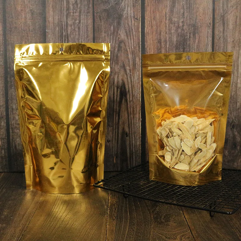 Yin Yang Ziplock Gold Aluminum Foil Stand Up Pouch For Snack Nuts Tea Dried Cookies/Biscuit/Tea/Food Candy Storage Packaging Bag