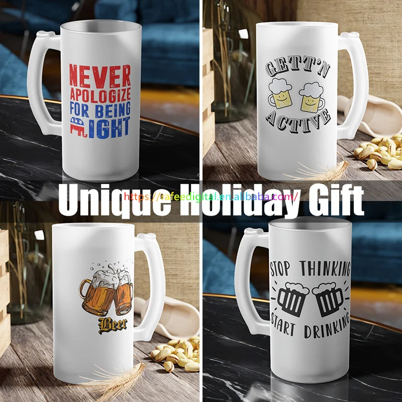 DIY Custom Logo Large 16oz 16 oz Clear Frosted Beer Glasses Cup Blanks Sublimation Glass Beer Mug with Handle German Style