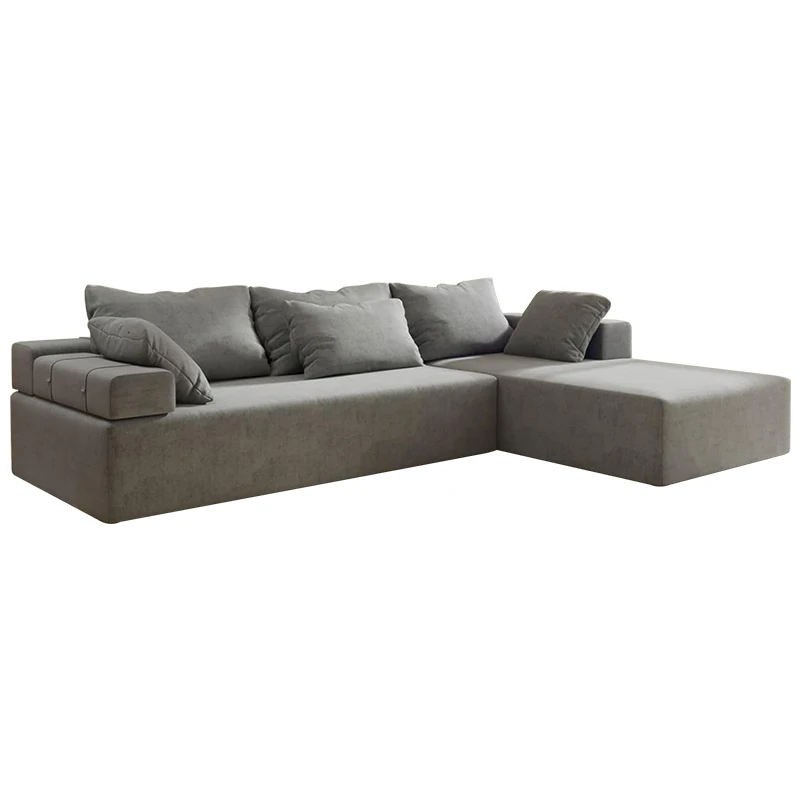 Luxury Modular Design Beige Corduroy Semi-Couch Set High-Density Plush Foam Furniture Modern Minimalist Style Living Room Sofa