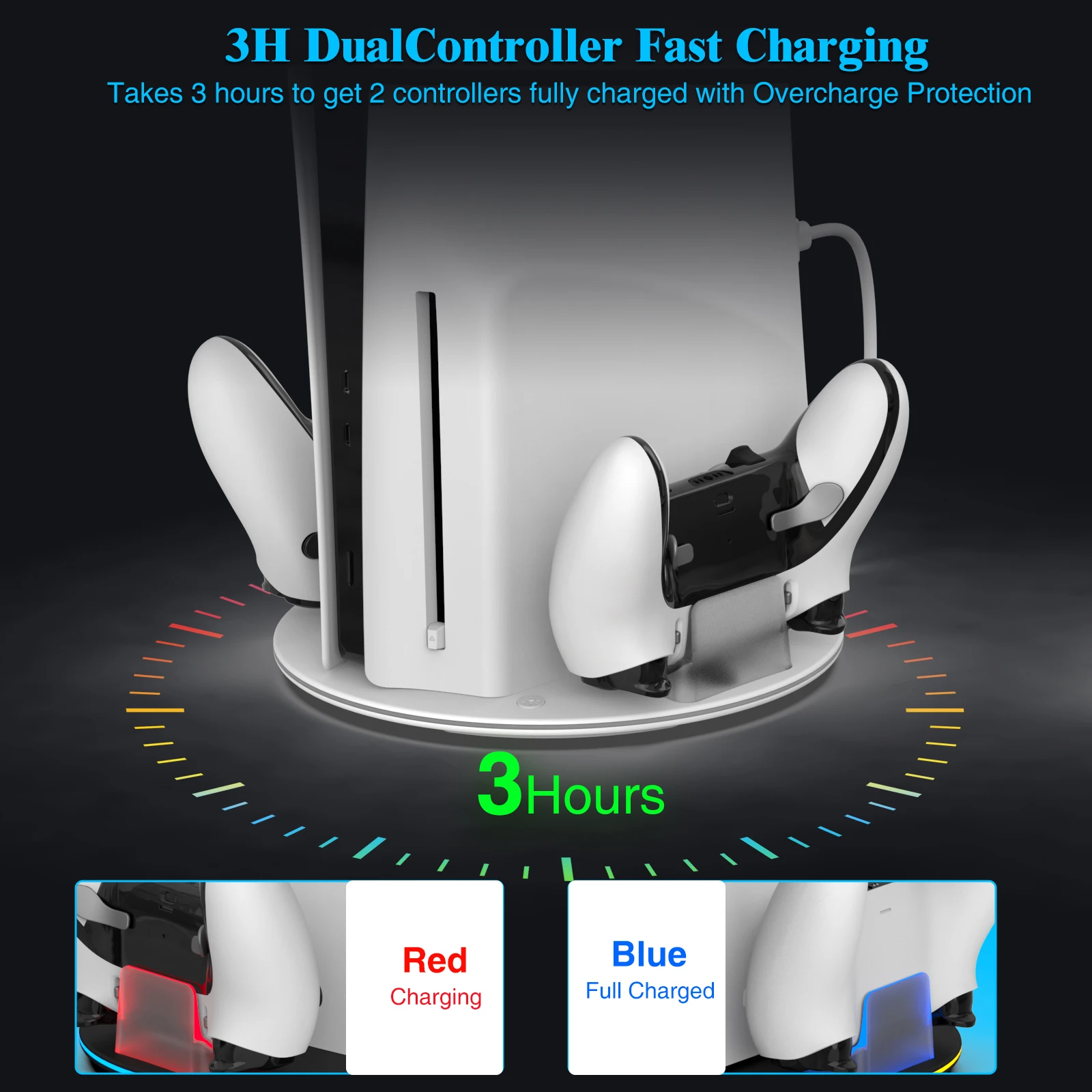 Multifunctional Atmosphere Light Charging Dock Stand Type-C Controller Charger for PS5 Slim Console Vertical Cooling Stand