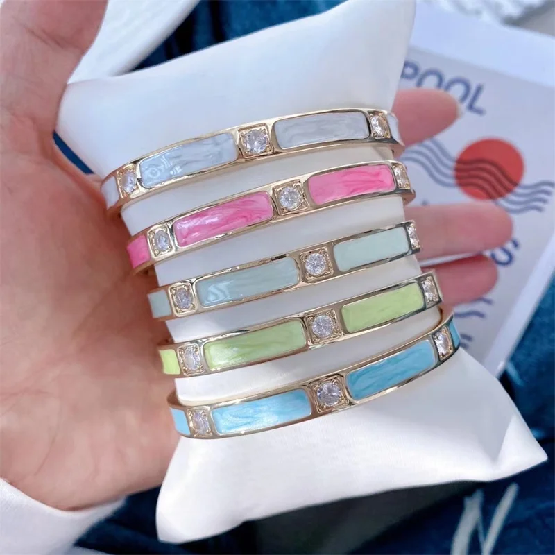 18k 24K Gold Plated Candy Enamel Colorful Cuff Bracelet women fashion CZ jewelry bangle bracelet