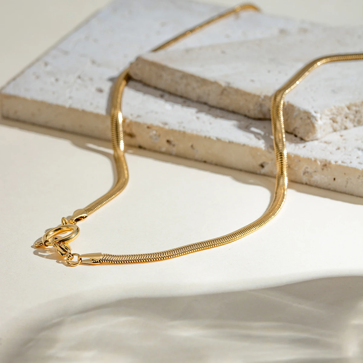 J&D Minimalist Stainless Steel Necklace Jewelry Gold Plated Flat Snake Multifunctional Necklace