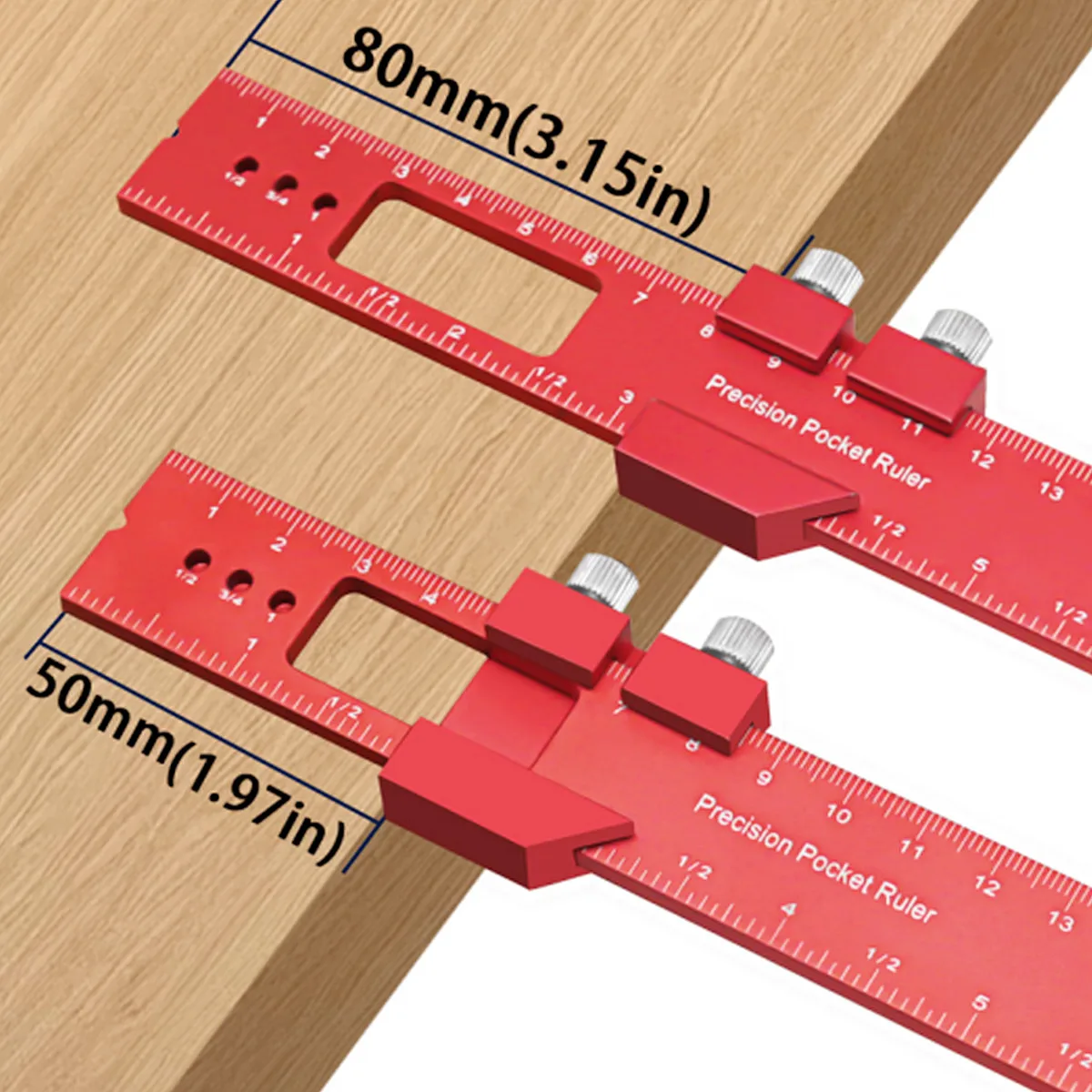 Precision Pocket Metal Slide Ruler Inch and Metric,  Aluminum Woodworking Ruler with Slide Stop T-Type Scribing Ruler