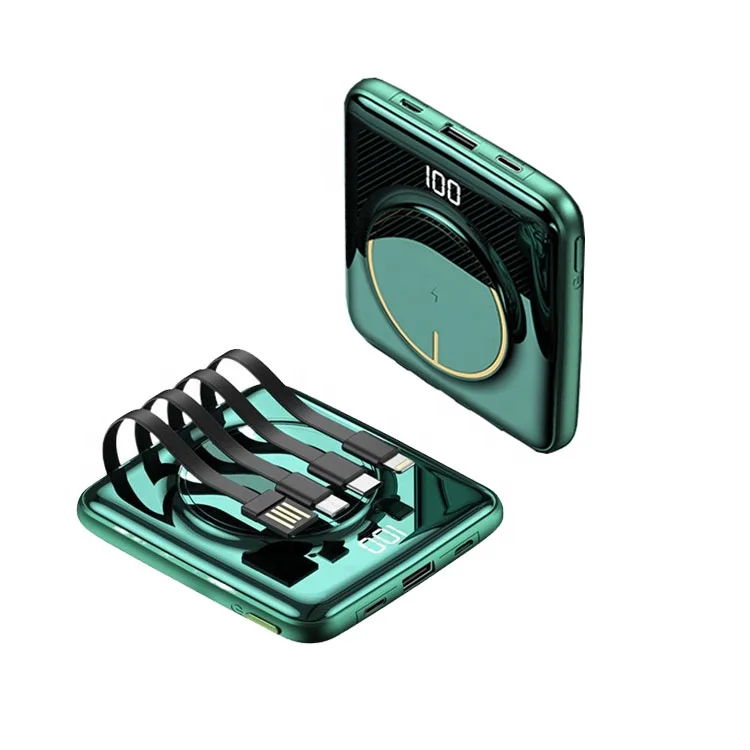 Hot Sale Large Capacity 10000mAh Fast Charging Mini Portable Wireless Power Bank Mobile Charger with Charging Cables