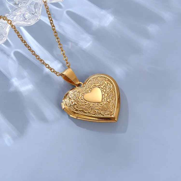 Diy Gold Photo Necklace for Men Women Stainless Steel Personalized Round Heart Picture Pendant Necklaces