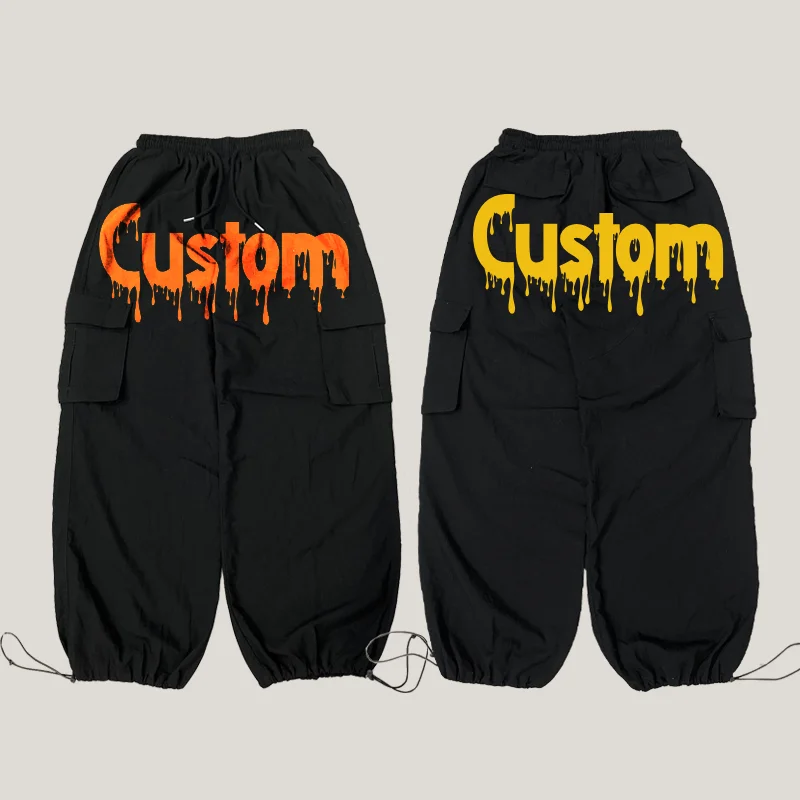 Lady Nylon Parachute Pants Manufacturer 6 Pocket Cargo Trouser Wide Leg Lasku Housuja Custom Baggy Snow Pants Men Streetwear