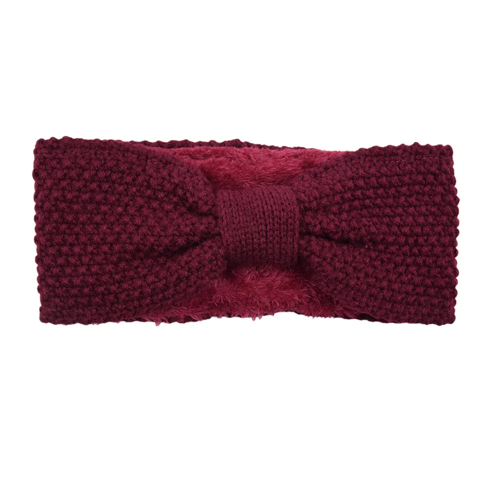 Hot Sale Winter Knitted Bow Hair Band Fleece Lined Headbands Soft Stretch Headwrap Knotted Crochet HairBand Accessories