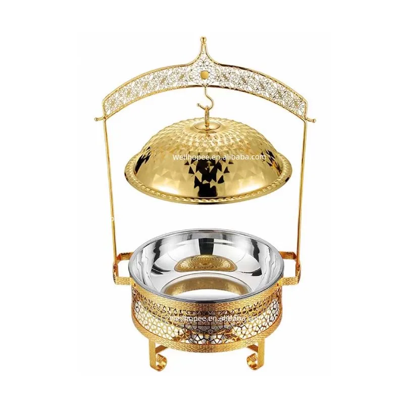 Middle east dinner set serving dish food warmer gold luxury alcohol gel liquid fuel round towel cover hanging chafing dish