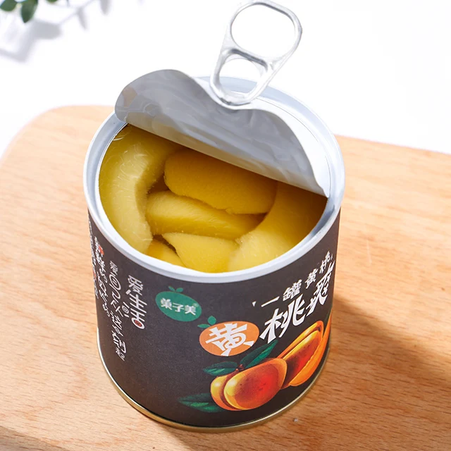  Свежие и вкусные консервированные желтые персики оптовая продажа закусок еды открытые крышки готовые к