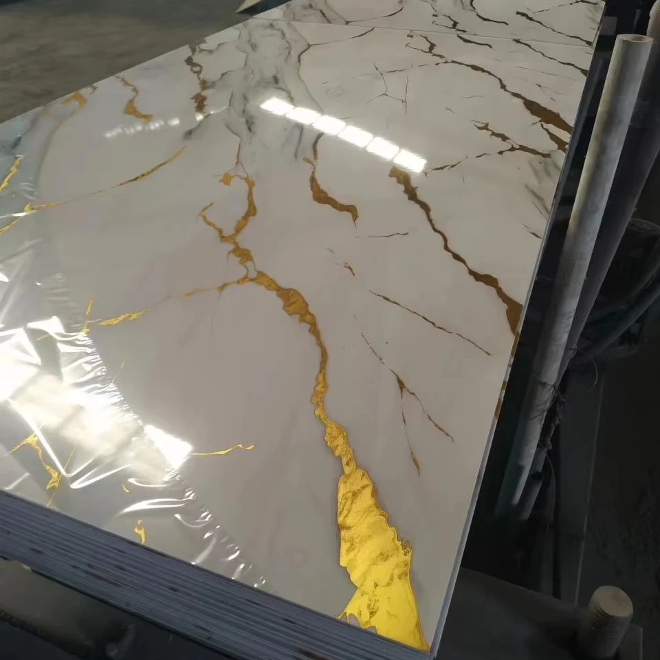 Durable and Longlife Interior Decoration Wall Panels Waterproof PVC UV Laminated Marble Sheet UV Coating Stone Plastic Board