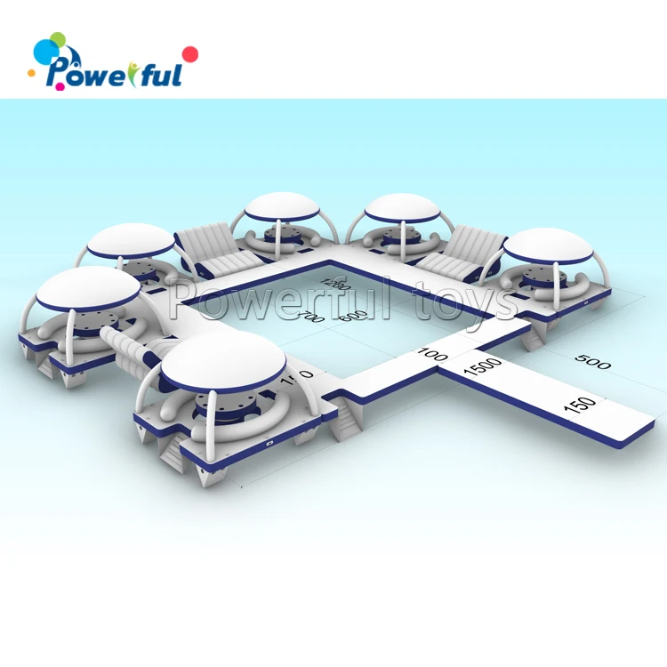 Summer relaxing inflatable dock platform with tent aqua island water park inflatable partybana combo