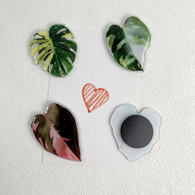 Plant leaf acrylic fridge magnets Simulation of pink Princess leaves high quality glue dropping process