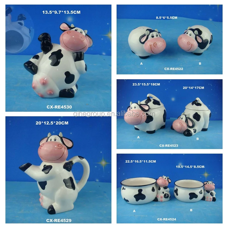 
Cow shape airtight canister custom ceramic cow food canister seal canister 