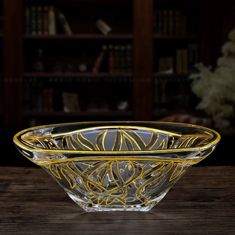 Luxury Modern Glass Fruit Bowl Gold Plated Seaweed Pattern Glass Footed Fruit Bowls for Home Decoration