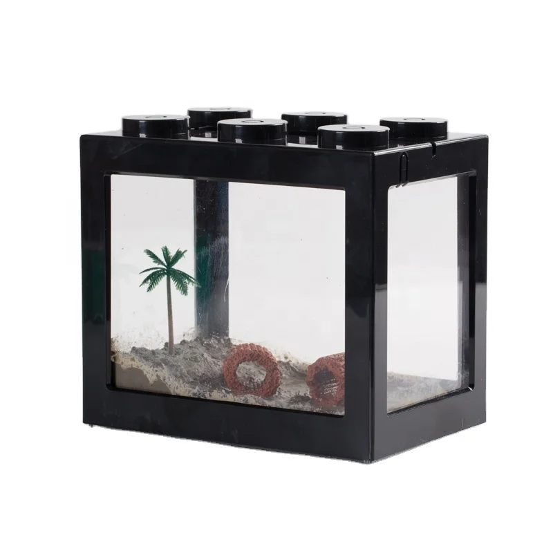 Lego Mini Aquarium Building block fish tank  with led light optional Betta fish Fighting Cylinder Rumble Fish