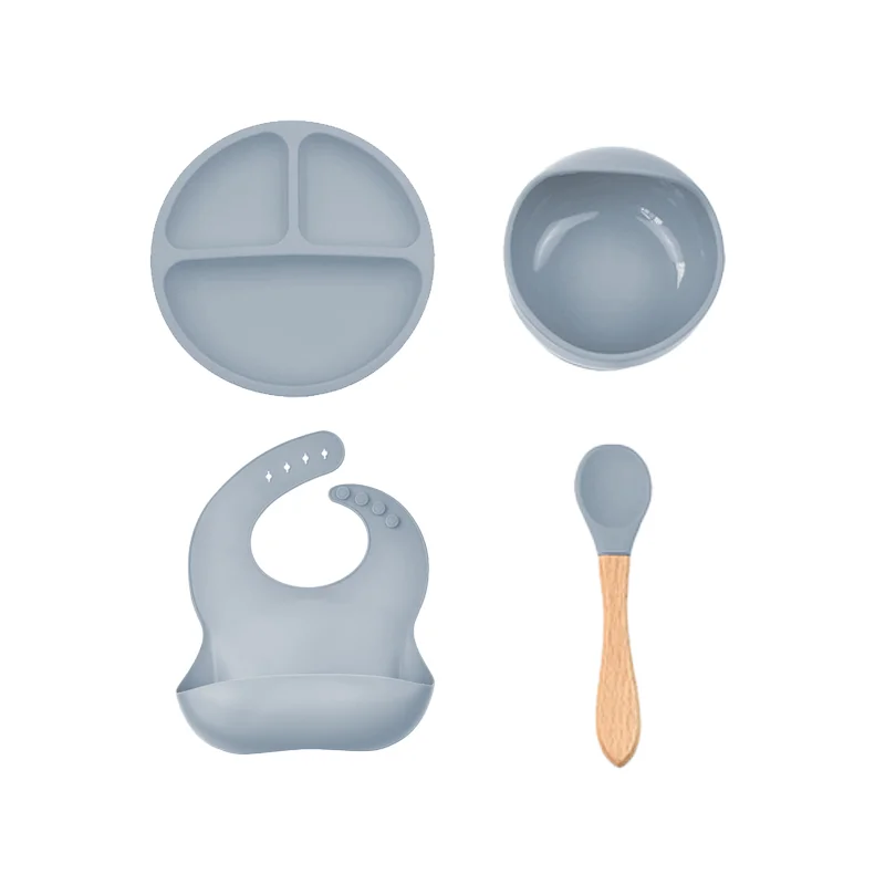 
Hot Selling personalized Baby Silicon Suction Bowl Waterproof organic Silicone Bibs feeding set 