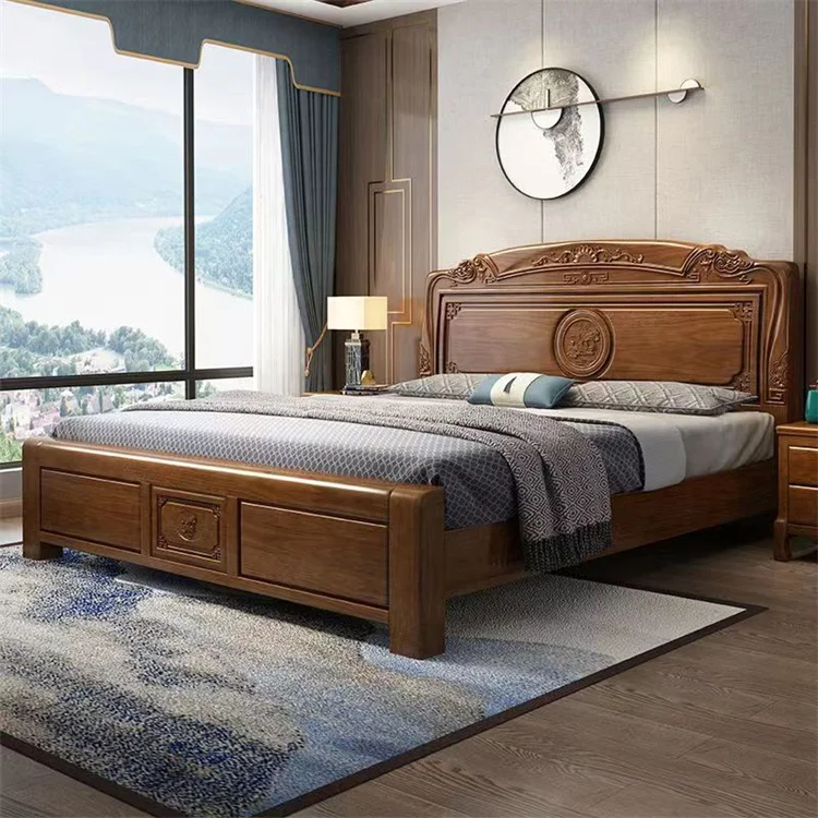 Solid wood bed simple and economical modern Chinese style double bed bedroom furniture king size bed