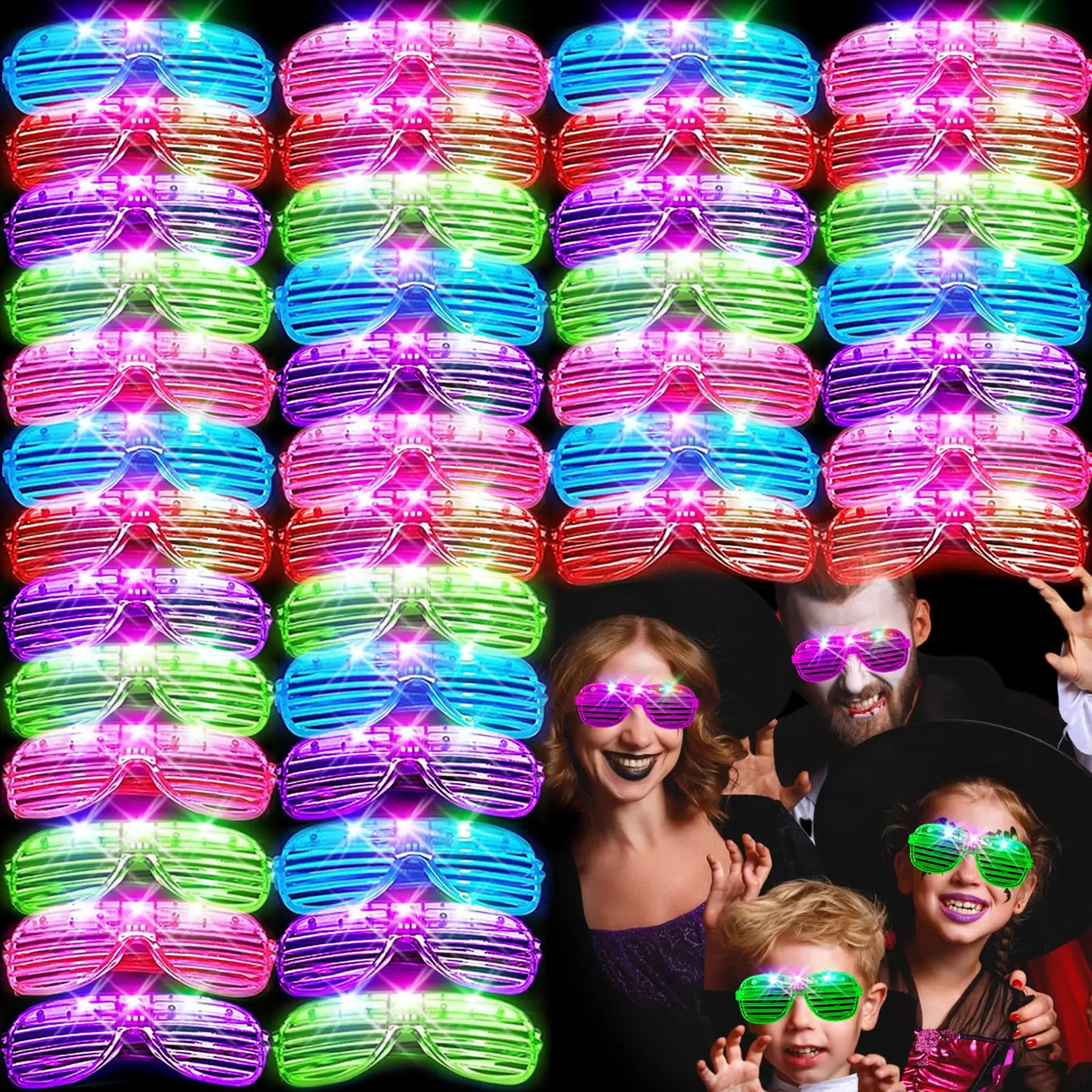 6 Neon Color LED Light Up Shutter Shades Glasses For Kids Adults Birthday New Year Glow Toys Party
