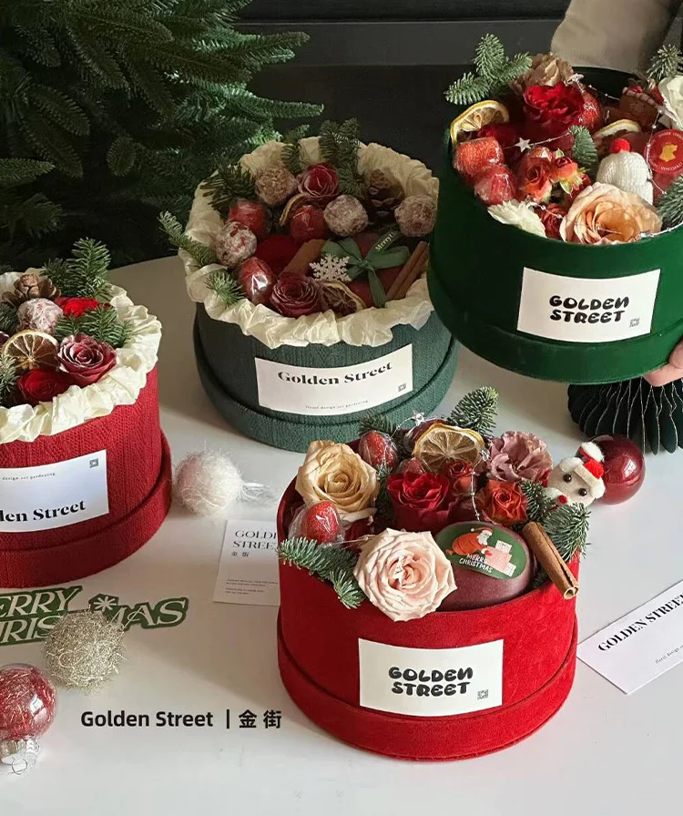 New Arrival Christmas Gift Round Box Florist  Bouquet Wholesale Flower Box